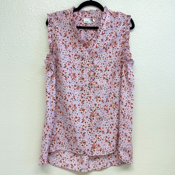 Everleigh Pinkish Purple Floral Sleeveless Blouse with Ruffles Size XL - Picture 1 of 7